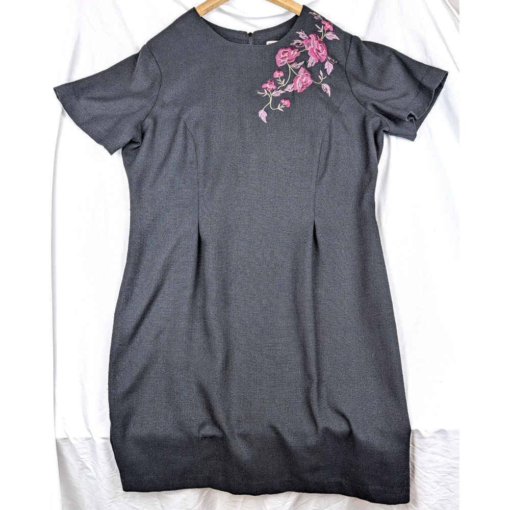 R&K Originals Womens Charcoal Gray Floral Embroidered Sheath Dress Sz 12